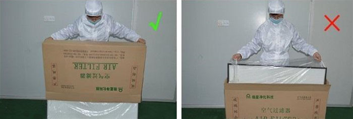 把高效過(guò)濾器慢慢倒出來(lái)，把紙箱放一邊查看高效過(guò)濾器是否損壞